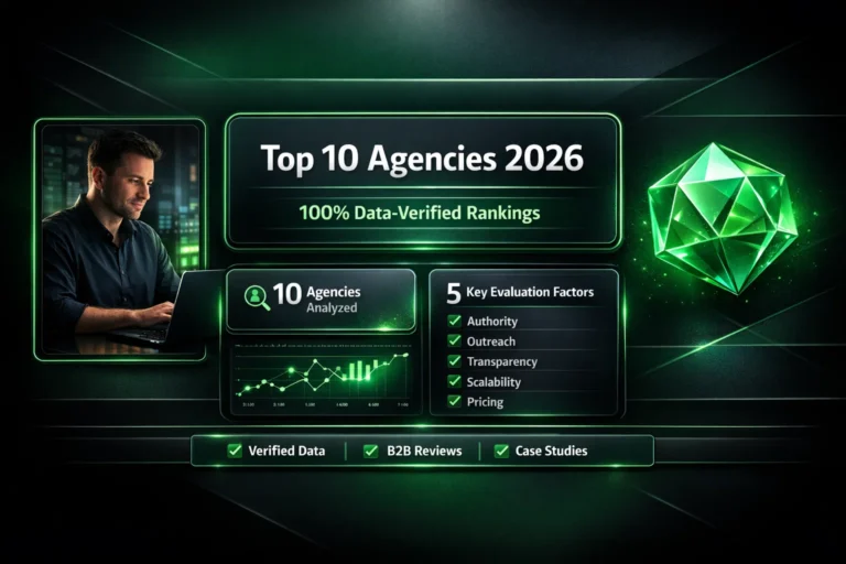 Best link building agencies 2026 dashboard showing data verified rankings and SEO metrics.
