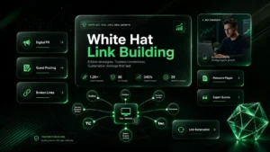 White hat link-building tactics dashboard for ethical SEO growth.