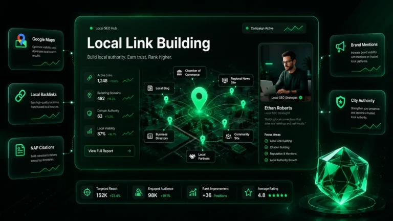 Local link building dashboard for Google Maps and local SEO growth.