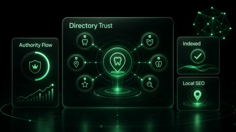 Dashboard showing trusted dental directories supporting local SEO through verified authority and indexing.