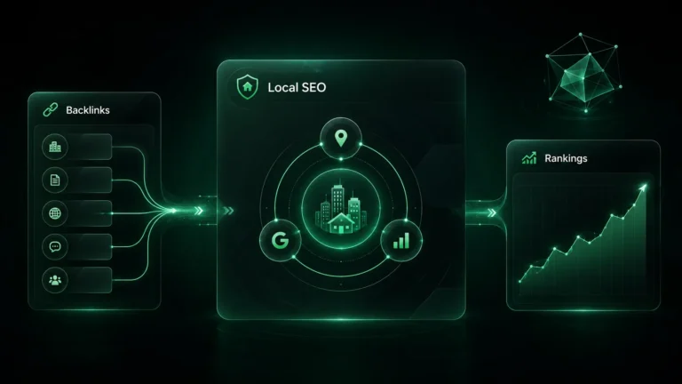 Premium dashboard showing local SEO authority growth for a real estate business.