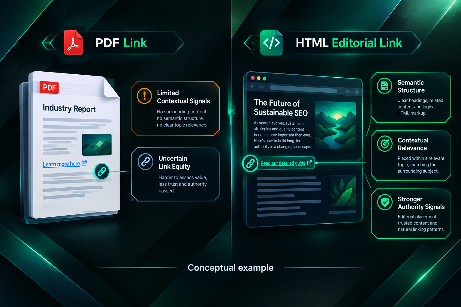 Comparison of PDF link signals versus HTML editorial backlink signals for SEO value
