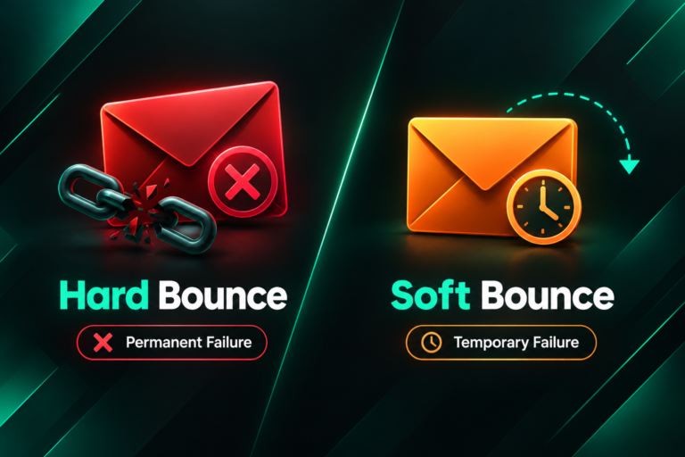 Hard bounce vs soft bounce in email outreach comparison illustration