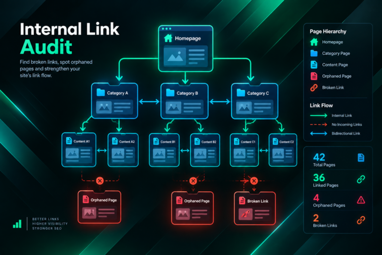Internal link audit diagram showing page hierarchy and link flow across a website