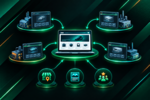Illustration of backlink connections between a reseller website and multiple supplier websites