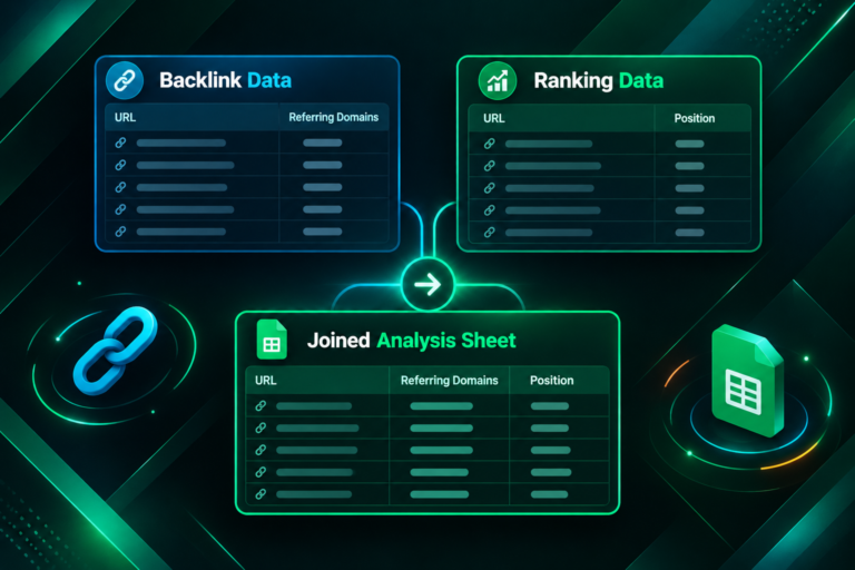 Joining backlink data and ranking data into a single Google Sheets table