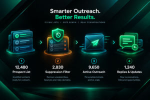 Outreach email suppression list workflow illustration for link building campaigns