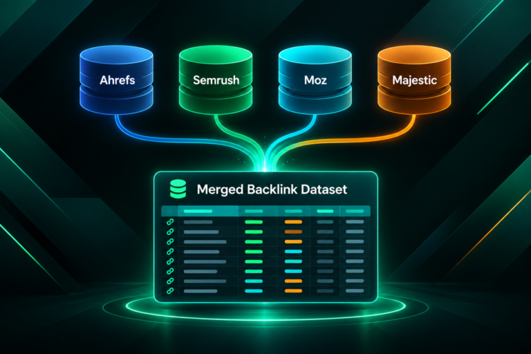 Merging backlink exports from Ahrefs, Semrush, Moz, and Majestic into one unified dataset