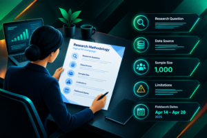 Structured research methodology document for a digital PR campaign with labeled sections
