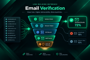 Publisher email verification workflow stages for link building outreach