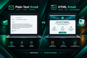 Plain text vs HTML outreach email format comparison illustration