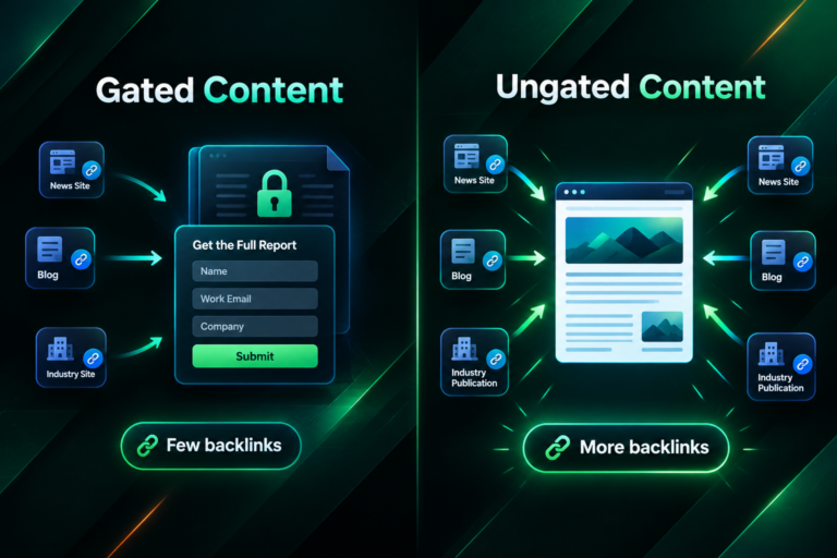 Gated vs ungated content comparison showing link acquisition potential for each approach